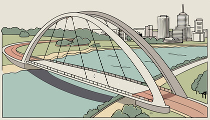 Aerial view of Elizabeth Quay Bridge, Perth, Western Australia, Australia                        