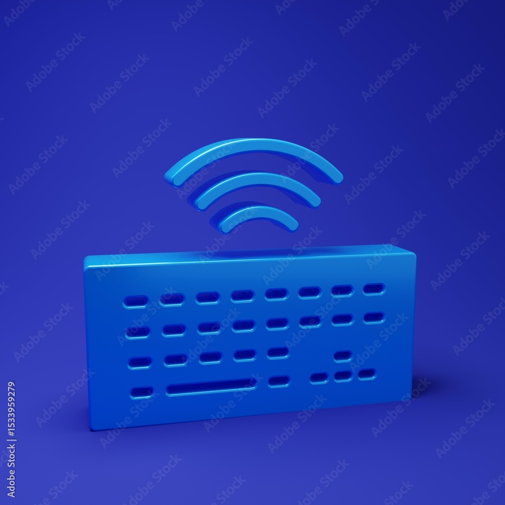 Poster blue wireless computer keyboard icon isolated on blue background. pc component sign. internet of thi