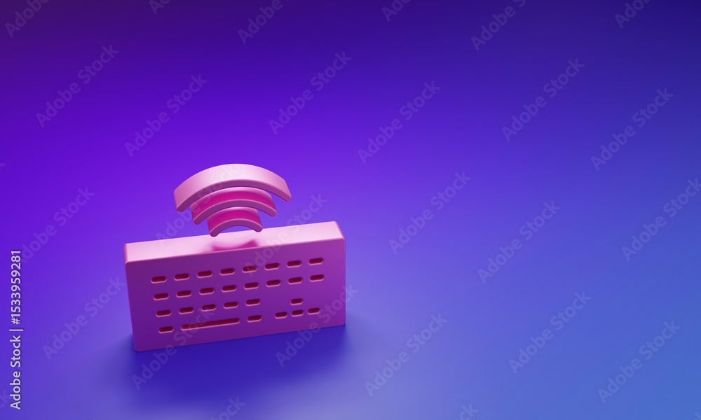 Poster pink wireless computer keyboard icon isolated on purple-blue background. pc component sign. internet