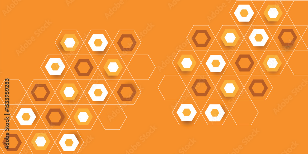 Poster hexagonal pattern banner design on orange background