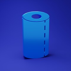 Blue Paper towel roll icon isolated on blue background. Minimalism concept. 3D render illustration