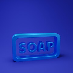 Blue Bar of soap icon isolated on blue background. Soap bar with bubbles. Minimalism concept. 3D render illustration