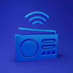 Blue Smart radio system icon isolated on blue background. Internet of things concept with wireless connection. Minimalism concept. 3D render illustration