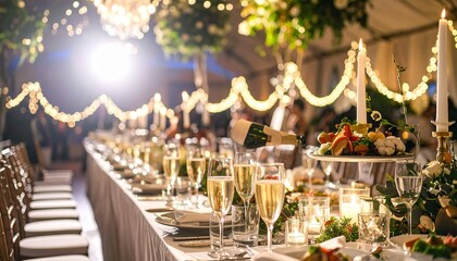 wedding table setting in night