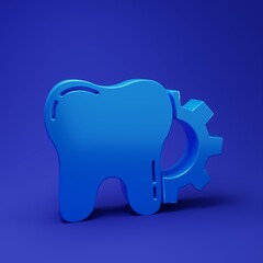 Fototapeta premium Blue Tooth treatment procedure icon isolated on blue background. Tooth repair with gear. Minimalism concept. 3D render illustration