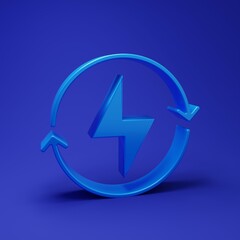 Blue Lightning bolt icon isolated on blue background. Flash sign. Charge flash icon. Thunder bolt. Lighting strike. Minimalism concept. 3D render illustration
