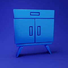 Blue Chest of drawers icon isolated on blue background. Minimalism concept. 3D render illustration