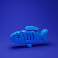 Blue Dried fish icon isolated on blue background. Minimalism concept. 3D render illustration