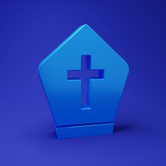 Blue Pope hat icon isolated on blue background. Christian hat sign. Minimalism concept. 3D render illustration