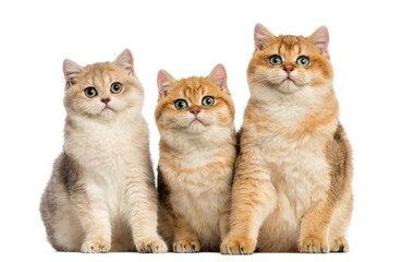 Group of British shorthair sitting in a row, isolated on white