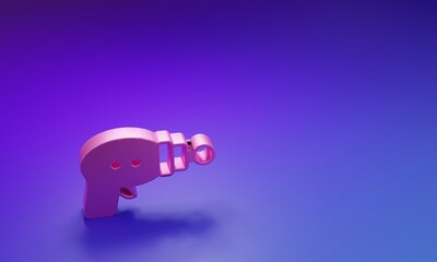 Pink Ray gun icon isolated on purple-blue background. Laser weapon. Space blaster. Minimalism concept. 3D render illustration