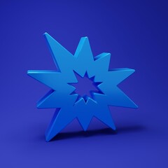 Blue Bomb explosion with shrapnel and fireball icon isolated on blue background. Minimalism concept. 3D render illustration