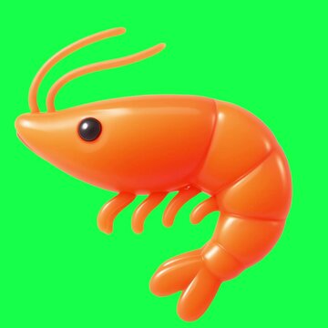 Bright cartoon shrimp illustration animation, transparent 4K video, green screen
