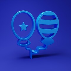 Blue Balloons with ribbon icon isolated on blue background. Happy Easter. Minimalism concept. 3D render illustration