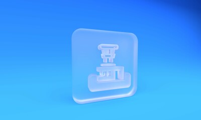 Frosted glass Airport control tower icon isolated on blue background. Square frosted glass button. 3D render illustration