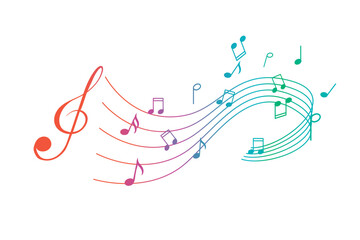 Vector illustration of flying musical notes icon,gradien