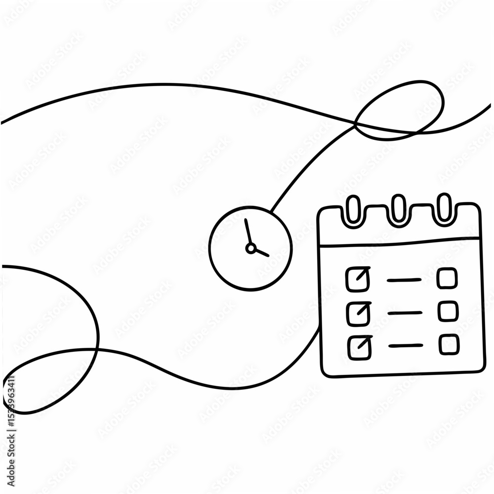 Poster daily running planner u i clock calendar checklist simple line art design white background daily pla