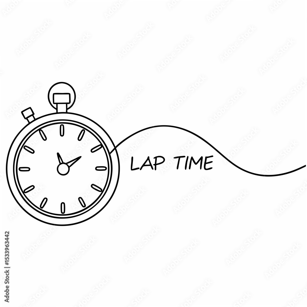 Poster classic stopwatch with lap time indication on white background simple line art illustration timer cl