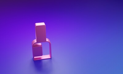 Pink Bottle of nail polish icon isolated on purple-blue background. Minimalism concept. 3D render illustration