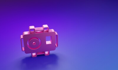 Pink Photo camera for diver icon isolated on purple-blue background. Foto camera icon. Diving underwater equipment. Minimalism concept. 3D render illustration