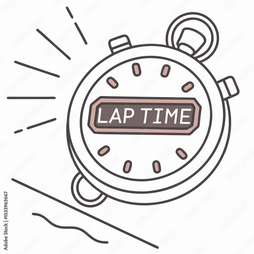 Poster line art illustration of a stopwatch showing lap time on a white background gray and beige color sch