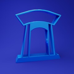 Blue Korean traditional gate icon isolated on blue background. Minimalism concept. 3D render illustration