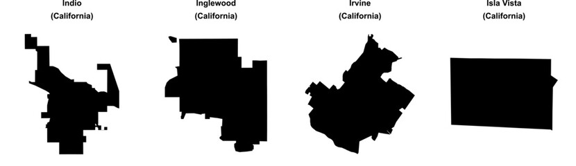 Indio, Inglewood, Irvine, Isla Vista outline maps