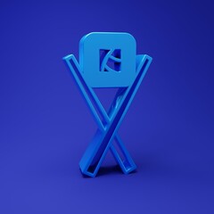 Blue Sushi with chopsticks icon isolated on blue background. Traditional Japanese food. Minimalism concept. 3D render illustration