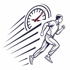 Man Running Fast Speedometer Icon Motion Lines White Background Dark Blue Illustration vector