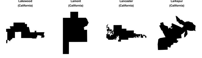 Obraz premium Lakewood, Lamont, Lancaster, Larkspur outline maps