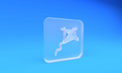 Frosted glass Kite icon isolated on blue background. Square frosted glass button. 3D render illustration