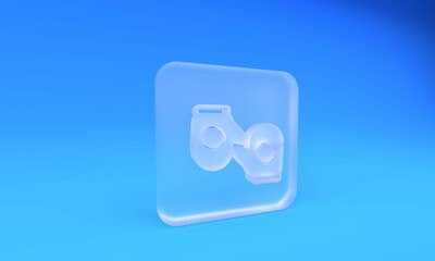 Frosted glass Christmas mitten icon isolated on blue background. Merry Christmas and Happy New Year. Square frosted glass button. 3D render illustration