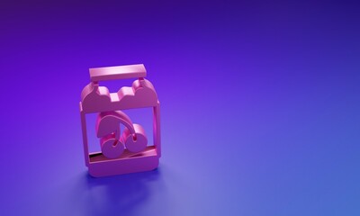 Pink Jam jar icon isolated on purple-blue background. Minimalism concept. 3D render illustration