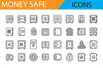 Set of Money Safe and Security Icons for Banking, Finance, and Storage Systems