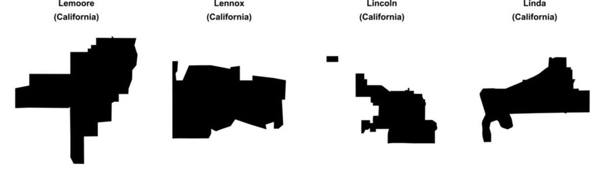 Lemoore, Lennox, Lincoln, Linda outline maps