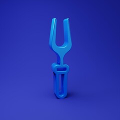 Blue Barbecue fork icon isolated on blue background. BBQ fork sign. Barbecue and grill tool. Minimalism concept. 3D render illustration
