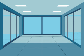 Fototapeta premium Modern Office Space Design Ocean View Interior with Sliding Glass Doors