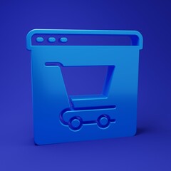 Blue Online shopping on screen icon isolated on blue background. Concept e-commerce, e-business, online business marketing. Minimalism concept. 3D render illustration