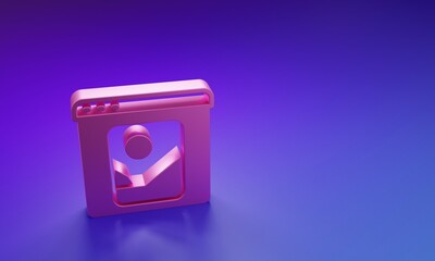 Obraz premium Pink Photo retouching icon isolated on purple-blue background. Photographer, photography, retouch icon. Minimalism concept. 3D render illustration