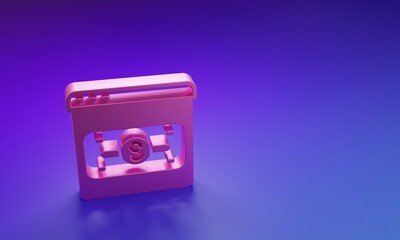Fototapeta premium Pink Online shopping on screen icon isolated on purple-blue background. Concept e-commerce, e-business, online business marketing. Minimalism concept. 3D render illustration