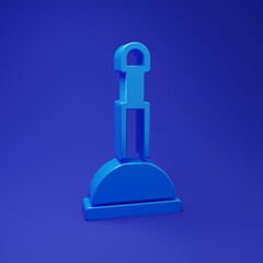 Blue Rubber plunger with wooden handle for pipe cleaning icon isolated on blue background. Toilet plunger. Minimalism concept. 3D render illustration