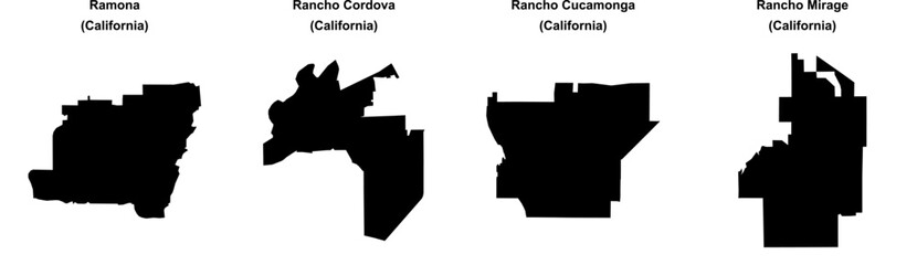 Ramona, Rancho Cordova, Rancho Cucamonga, Rancho Mirage outline maps