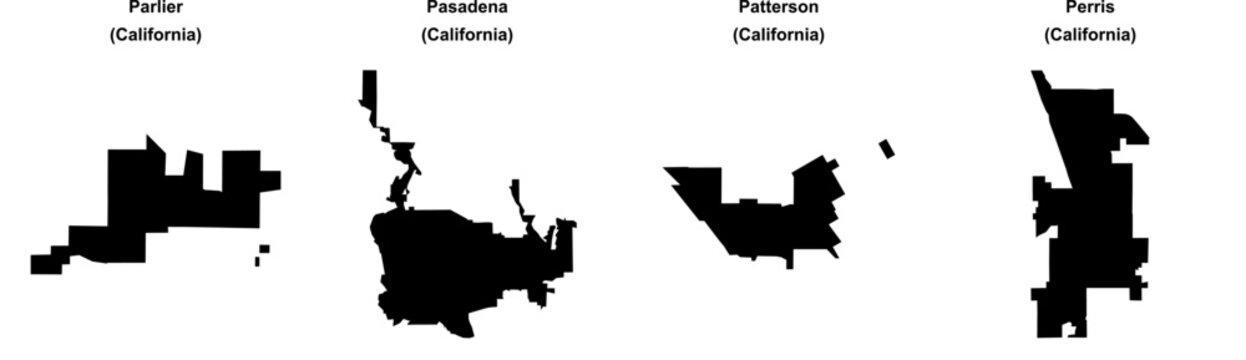 Parlier, Pasadena, Patterson, Perris outline maps