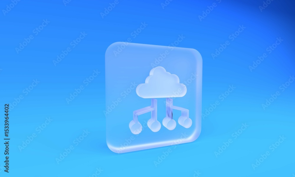 Poster frosted glass network cloud connection icon isolated on blue background. social technology. cloud co
