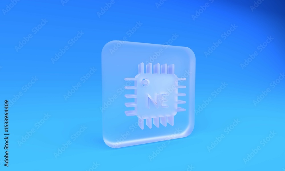 Poster frosted glass computer processor with microcircuits cpu icon isolated on blue background. chip or cp