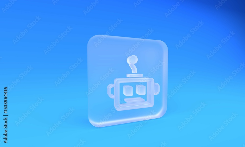Poster frosted glass artificial intelligence robot icon isolated on blue background. machine learning, clou