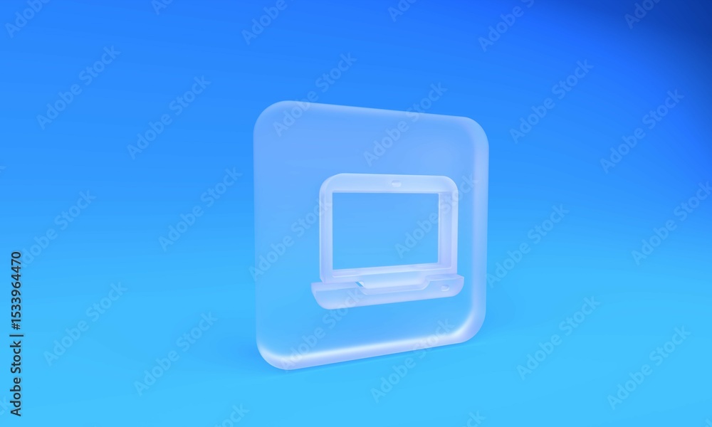 Poster frosted glass laptop icon isolated on blue background. computer notebook with empty screen sign. squ