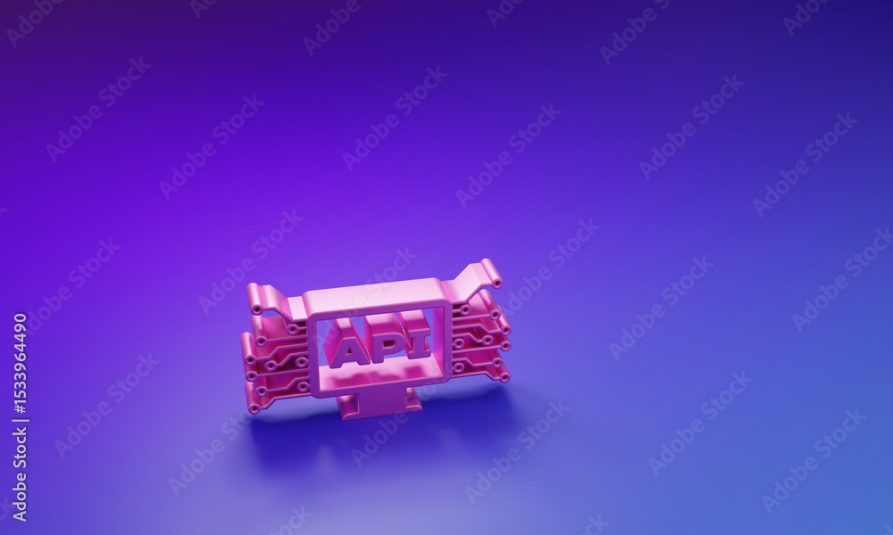 Poster Pink Computer api interface icon isolated on purple-blue background. Application programming interface API technology. Software integration. Minimalism concept. 3D render illustration