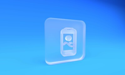 Frosted glass Smartphone, mobile phone icon isolated on blue background. Square frosted glass button. 3D render illustration