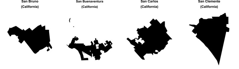 San Bruno, San Buenaventura (Ventura), San Carlos, San Clemente outline maps